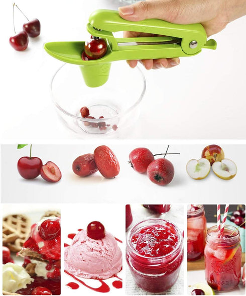 Yun River Cherry and Olive Pitter in Green, Stainless Steel, Easy to Use, Dishwasher Safe