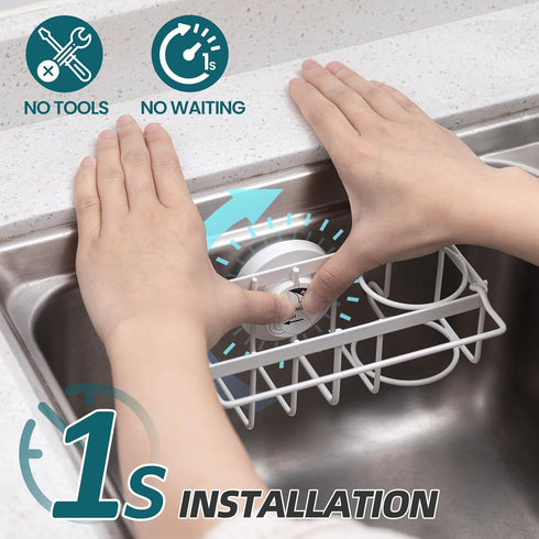 4-in-1 TAILI Sink Caddy with Strong Suction Cup, Sponge Holder for Kitchen Sink Organizer, Removable, Rustproof