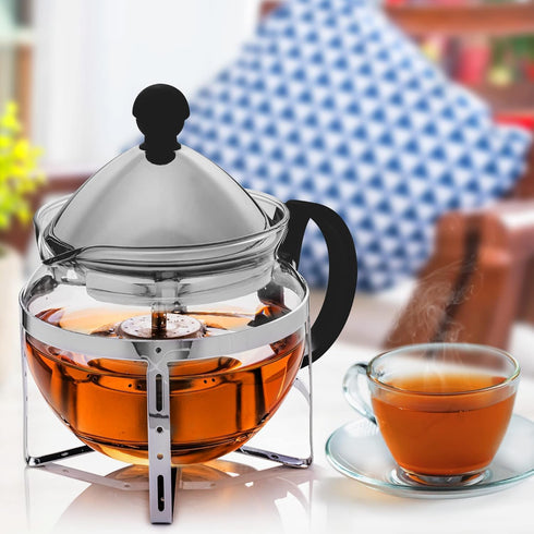 OVENTE Glass Teapot with Removable Stainless-Steel Infuser, 17oz Borosilicate Glass Tea Maker for Everyday Use