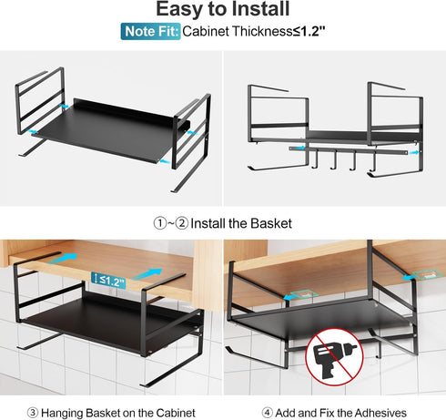 iSPECLE Under Shelf Basket- Multi-Purpose Under Shelf Storage Mug Hooks, Add Extra Storage Space Under Cabinet