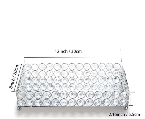 Feyarl Crystal Vanity Makeup Tray, Ornate Jewelry Trinket Organizer, 12" x 8" Silver Decorative Tray