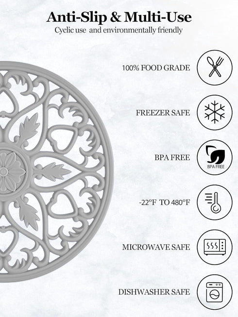 SMARTAKE 6 Set Silicone Trivet Mats, Multi-Use Carved Trivet Mat, Insulated Non-Slip Durable Kitchen Mats, Flexible Modern Kitchen Table Mat, for Hot Dishes, Pots, Dining Countertop, Grey by SMARTAKE