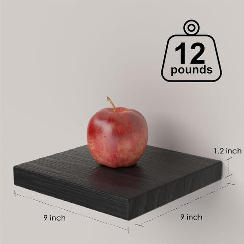 PopiShelves 9 Inch Set 3 Small Floating Shelves for Wall - Square Black Shelves for Bedroom, Living Room, Bathroom
