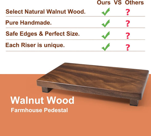 kulusion Counter 12 7 1.57'') Walnut Wooden Pedestal Stand, Farmhouse Wood Tray for Kitchen Bathroom Decor, Rustic