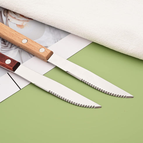 Steak Knives Set of 8 - Wooden Handled Serrated Knives, Uniturcky Stainless Steel Dinner Knives with Mirror Finish