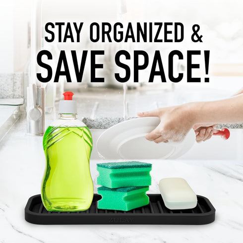 Zulay Kitchen Silicone Sponge Holder (9x3.5) for Kitchen Sink - Flexible Soap Tray Organizer for Bathroom, Makeup,