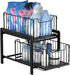 NPPLUS 2-Tier Under Sink Organizer - Iron Cabinet Organizers with Sliding Drawer for Bathroom Kitchen Desktop (Black)