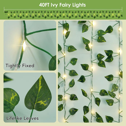 40FT 120LED OMIKA Vine with Fairy Lights Battery Operated, Pothos String Lights with Remote, Pothos Leaf Lights