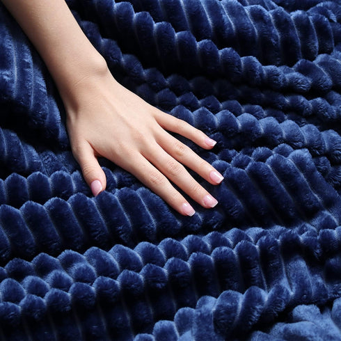 Clara Clark Cut Plush Fleece Throw Blanket, Lightweight Super Soft Fuzzy Luxury Bed Blanket (50x60) Navy Blue