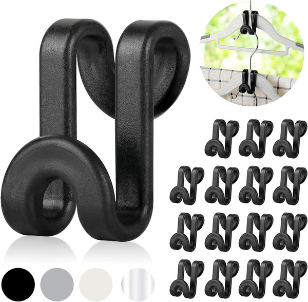 Mlici Clothes Hanger Connectors - 60 Pcs Heavy Duty Plastic Mini Hooks for Space Saver Closet Organizer, Black