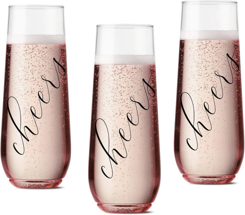 ModParty Cheers Flutes - Set of 12, Wedding Reception, Bachelorette Party, Shatterproof Plastic Cups