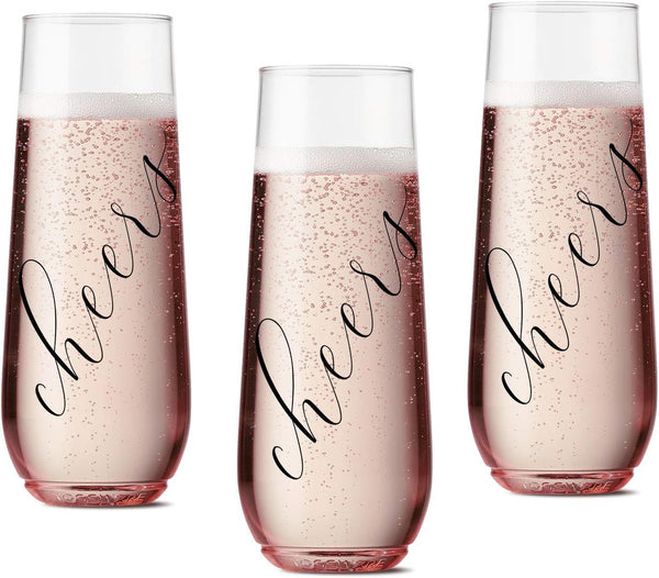 ModParty Cheers Flutes - Set of 12, Wedding Reception, Bachelorette Party, Shatterproof Plastic Cups