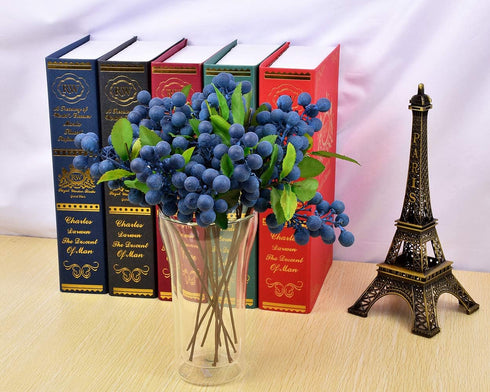 4 DS. DISTINCTIVE STYLE Artificial Blueberries Pieces Lifelike Faux Fruit Berries Fake Flowers for Decoration (Blue)