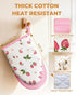Set 100% Slohif Cute Strawberry Mini Oven Mitts Pink Extended Short Heat Resistant Kitchen Gloves for Women, Cotton