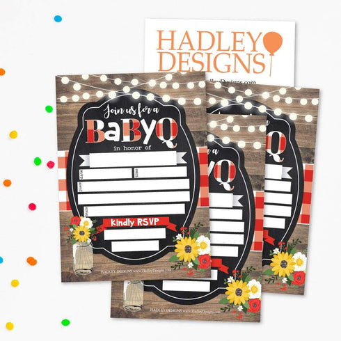 Hadley Designs 25 Baby Shower Invitations - Sprinkle Invite for Boy or Girl, Rustic Barbeque Gender Neutral Reveal
