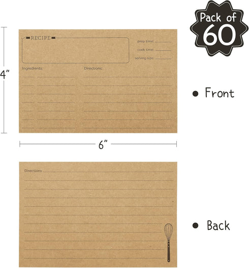 LotFancy Recipe Cards, 4x6 Inch, 60 Count, Double Sided, Blank Recipe Cardstock, Vintage Recipe Index Cards by LotFancy