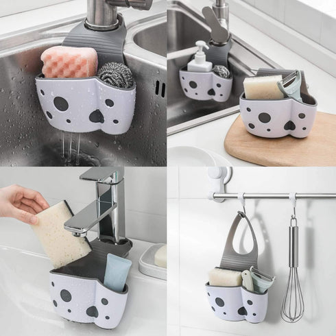 UNIKON 2 Pack Sink Caddy Sponge Holder Organizer, Adjustable Strap Faucet Caddy for Kitchen, White