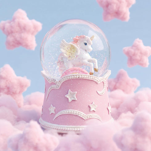 Pink Unicorn Snow Globe with Lighted Rainbow & Lullaby Music LED Musical Snow Globe with Floating Glitter, Elegant