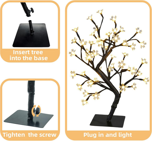PEIDUO 17.5 Inch Lighted Cherry Blossom Tree, 48 Warm White Lights for Christmas Indoor Home Decor, Tabletop Night Light