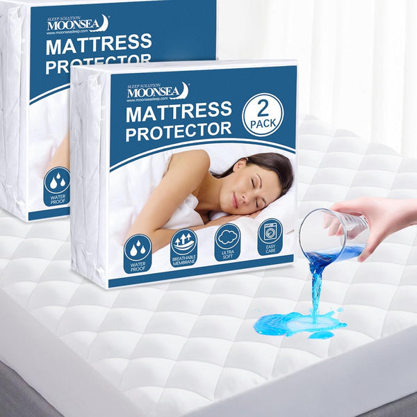 Twin XL Mattress Protector Pad 2 Pack - Quilted Waterproof, Absorbent Twin Extra Long Mattress Topper Cover for College