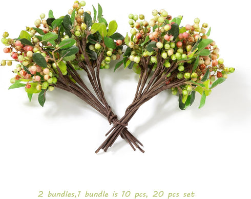 20 9.8 inch SHACOS Artificial Pink Berry Stems PCS Fake Berries Branches Spray with Green Leaves Small Berry Picks