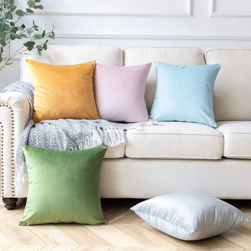 Phantoscope Pack of 2 Velvet Decorative Throw Pillow Covers - Soft Solid Square Cushion Case, Mist Grey 20 x 20 inches