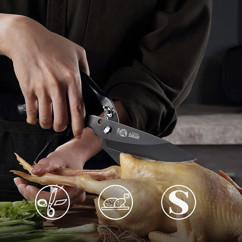 MITSUMOTO SAKARI Japanese Kitchen Scissors Heavy Duty, Titanium Plating Alloy Steel Poultry Shears with Non-Slip