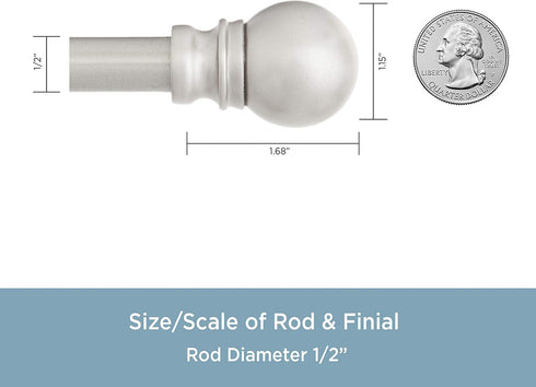 Kenney KN55971 Davenport Ball End Petite Café Curtain Rod, 48-86" Adjustable, Brushed Nickel Finish
