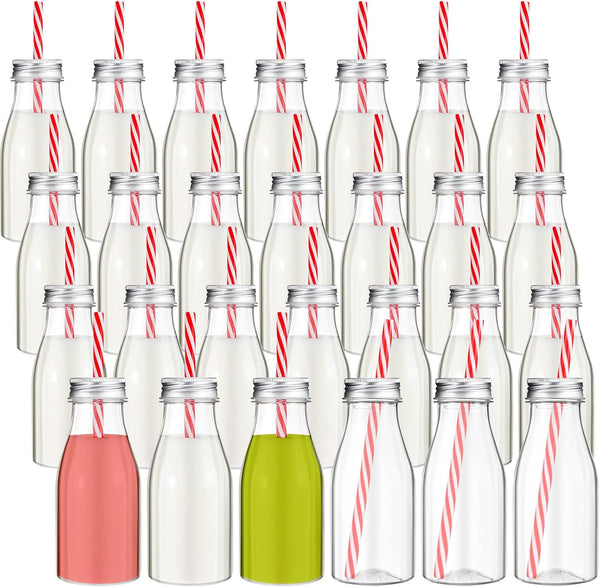 Irenare 40 Sets Plastic Small Milk Bottles with Straws and Metal Lids