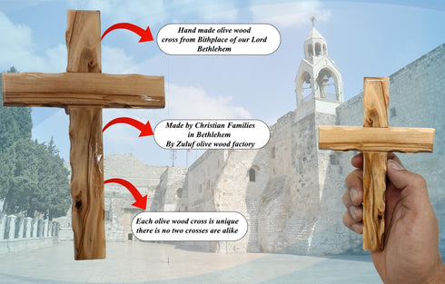 Zuluf 6.2" Olive Wood Plain Wall Cross | Handmade Christian Wooden Cross from Jerusalem | Wall Decor Gift