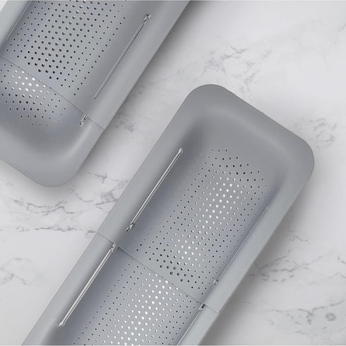 Makerstep Over the Sink Colander Strainer Basket, Expandable for Washing, Draining, and Drying, Grey Kitchen Essential