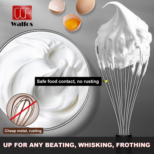 Walfos Whisk, Silicone Whisks Set of 5, Mini Stainless Steel Whisk and Non Scratch Coated Whisks for Blending