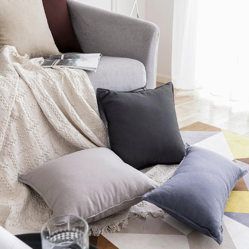 Jeanerlor 26"x26" Decorative Cotton Linen Couch Throw Pillow Case, Dark Grey Euro Sham for Wedding Gift