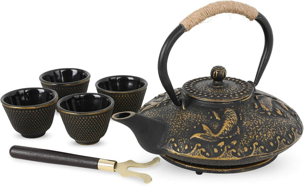 Ufine Koi Fish Cast Iron Teapot Set Stove Top Tea Kettle with