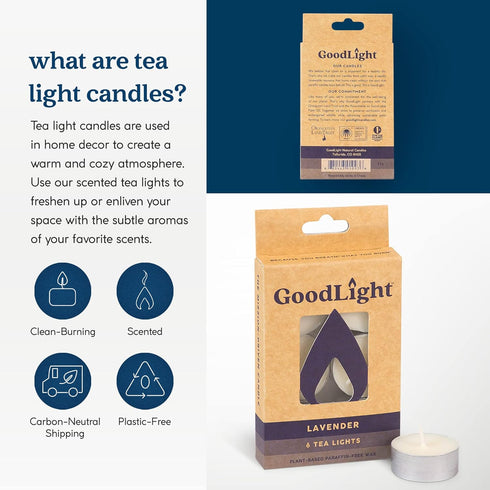 Paraffin-Free Scented Tea Light Candles, Lavender Scent, 6 Tea Lights, 4-Hour Burn Time