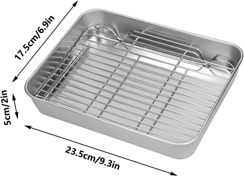 AUNMAS Rectangular Baking Pan and Rack, Easy Roasting Pan for Cooking Baking(23.5 * 17.5 * 5CM) by AUNMAS