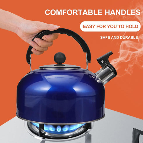 Amosfun Stove Top Whistling Tea Kettle, Stainless Steel Teakettle with Ergonomic Handle for Gas Induction Stovetops