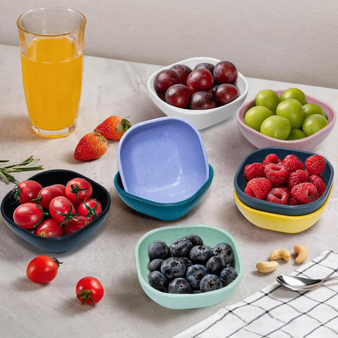 12 Pack Mini Square Dinnerware Bowls, 4.5 OZ Unbreakable Wheat Straw Dipping Bowls for Kids, Multicolor