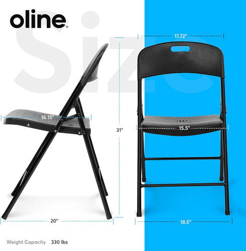 Commercial 350lb 2 Pack) Oline Folding Chair, Indoor Outdoor Plastic Stackable Foldable Guest Chairs for Events Office