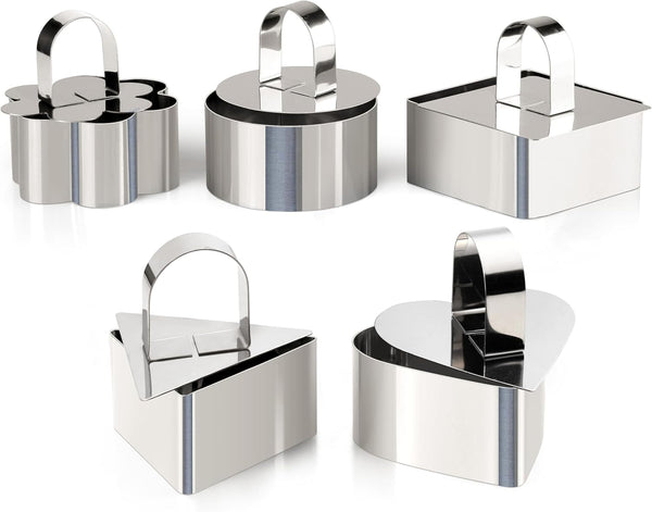 HULISEN Set of 5 Stainless Steel Cake Ring Molds, 3” Dessert Food Molds with Pushers for Cooking