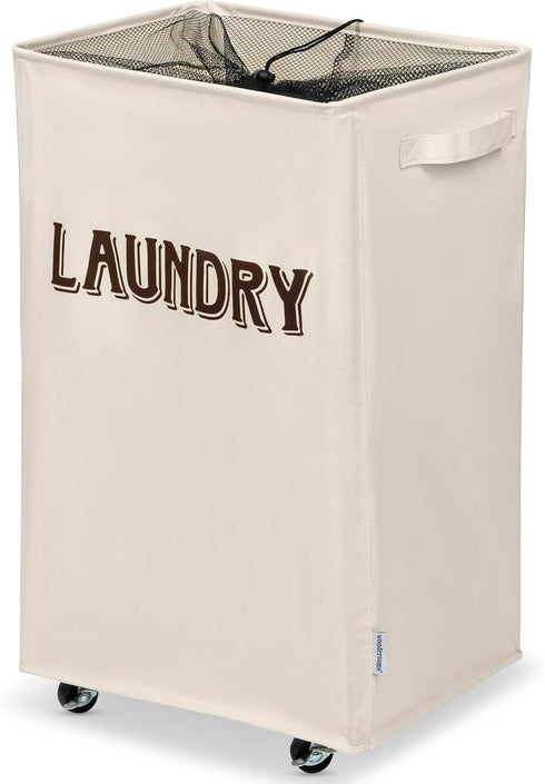 Wondersome Laundry Hamper with Wheels - Farmhouse Cream - 90-Liter Extra Large