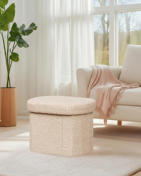 16.14 Inches B FSOBEIIALEO Storage Ottoman for Dorm Room, Boucle Folding Storage Ottoman Foot Rest, Small Collapsible