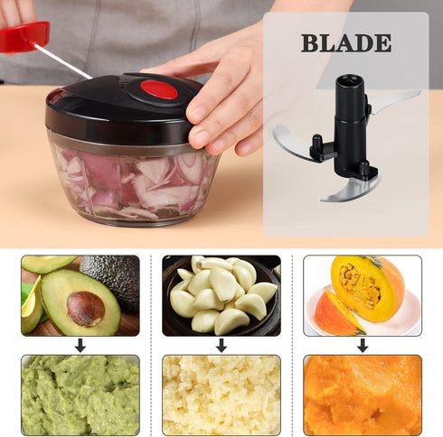 Cambom Manual Food Chopper Vegetable Cutter, Hand String Chopper for Onions, Fruits, Nuts - BPA Free, 550ml Black
