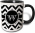 3dRose Black and White Chevron Monogram Initial W Mug - Black/White, 11 oz