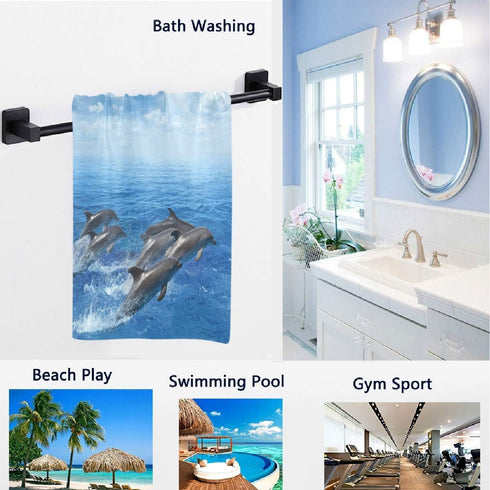 Naanle 3D Marine Dolphins Jumping Out of Sea Print - Soft Guest Hand Towels for Bathroom, Hotel, Gym (16 x 30 Inches)