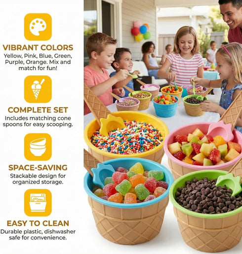 24 Pack 6 Set Frozen Summer Lawei Plastic Ice Cream Bowls with Spoons, Reusable Fun Ice Cream Cups Bulks, Cartoon Candy