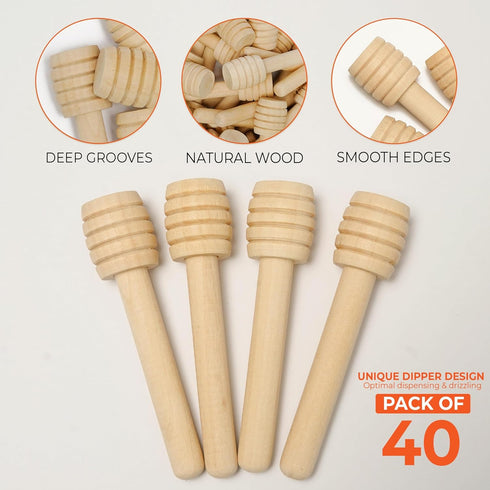 Gloriec 40 3 Inch Pcs Honey Dipper Sticks - Wooden Honey Dipper- Mini Wooden Honeycomb Sticks, Honey Stirrer Stick