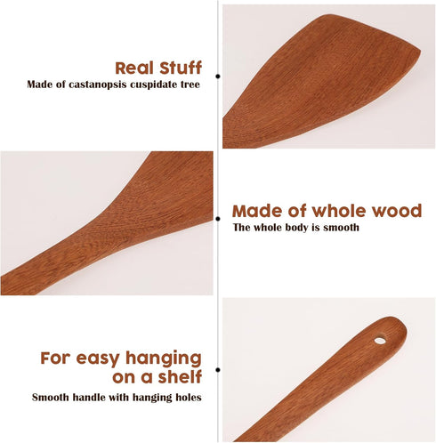 Wooden Spatula for Cooking, 12.8 Inches Flat Wooden Utensil for Non-Stick Cookware, 2PCS Long Handle Kitchen Spatulas