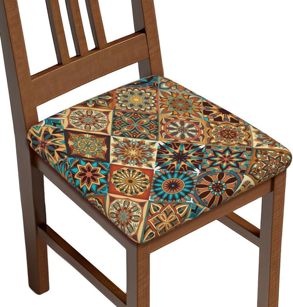 Colorful Vintage Bohemian Boho Mandala Floral Office Computer Chair Seat Covers, Set of 1 Soft Stretch Cushion