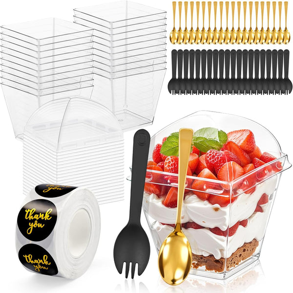SEIION 80Pcs 3oz Mini Dessert Cups with Lids, Spoons & Bonus Forks Clear